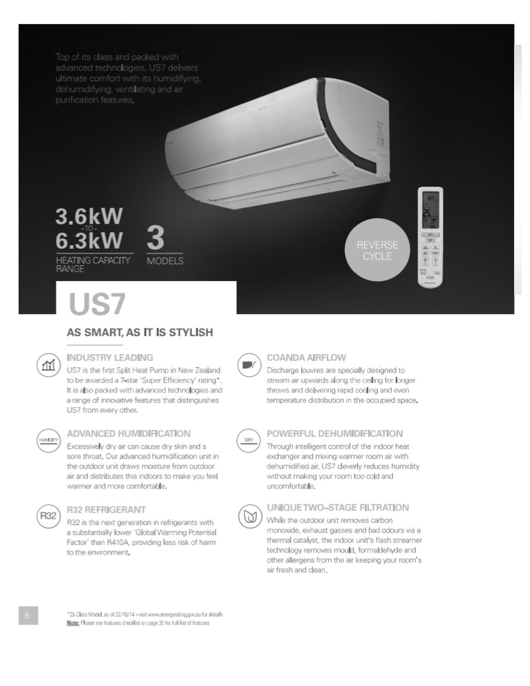 Daikin US7 AU 1 Page Summary