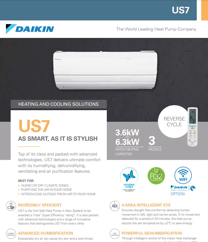 Daikin US7 NZ 2 Page Brochure 2020