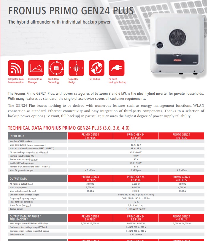 Fronius Primo GEN24 Plus 3-6kW Datasheet