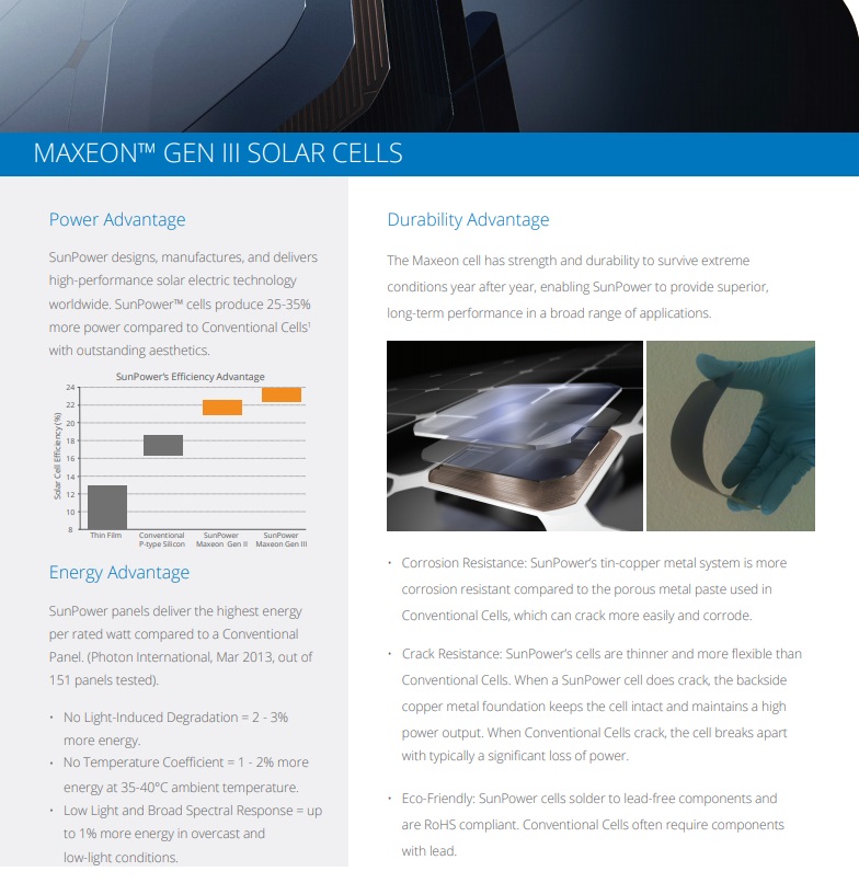 Sunpower Maxeon Gen III Solar Cells