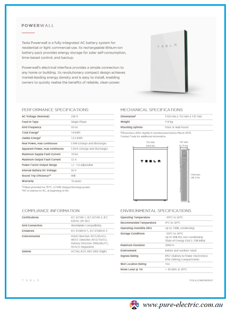 Tesla Powerwall AC Datasheet AU