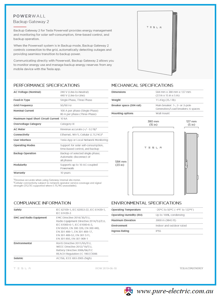 Tesla Powerwall Backup Gateway 2 Datasheet