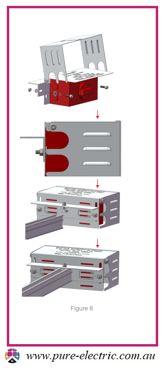 Fix the Angle Bracket to the Isolator Shade and then fix the assembled Isolator Shade on the Rail as shown